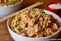Spicy Dan Dan Chicken Peanut Noodles