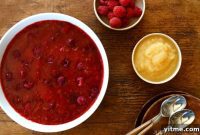 Raspberry Jell-O Salad with Spiced Apple Compote