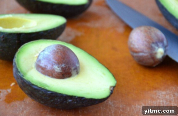 Avocados Ripe avocados, ready to be diced for the salad