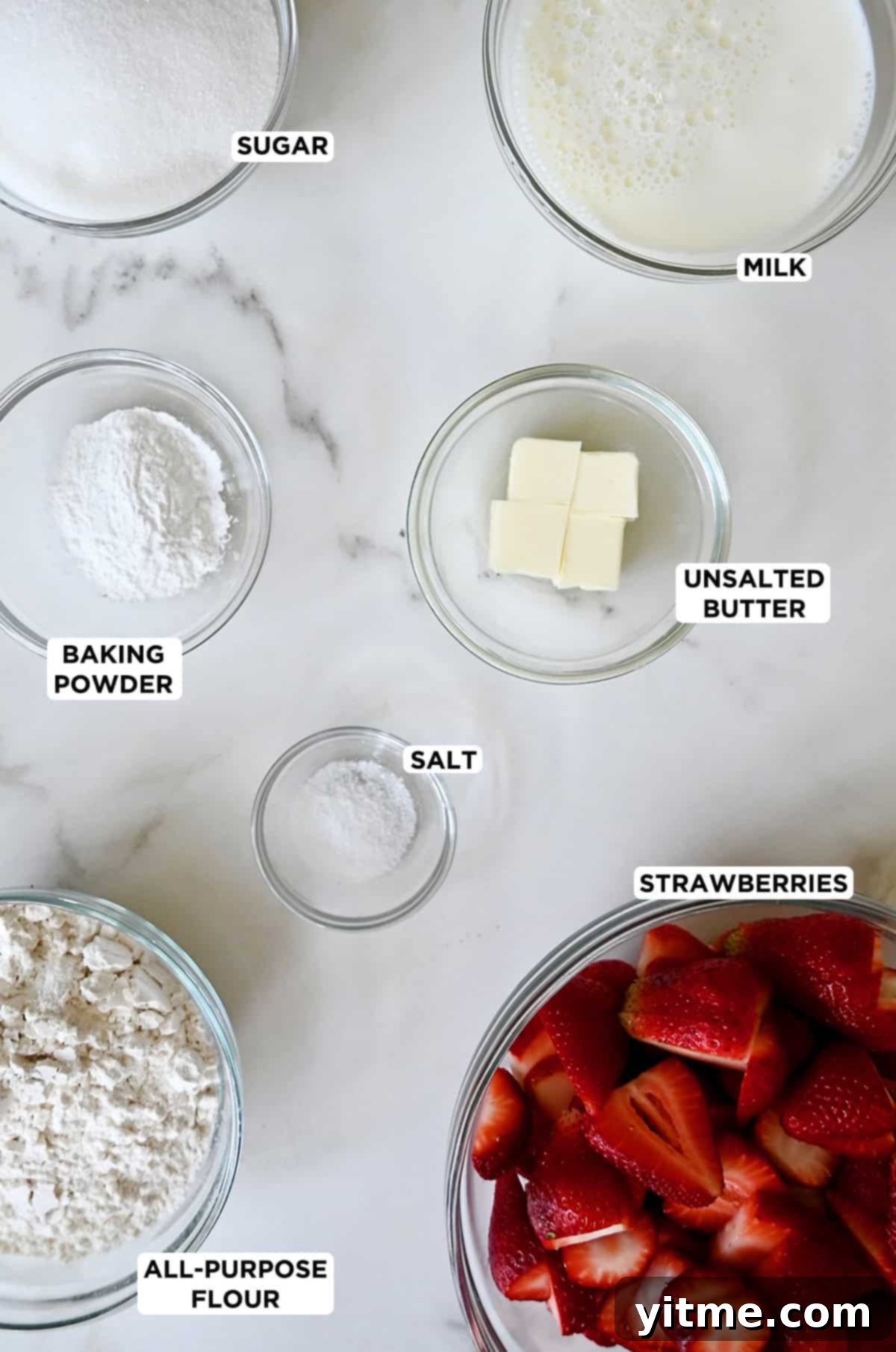 Ingredients for strawberry compote and dumplings