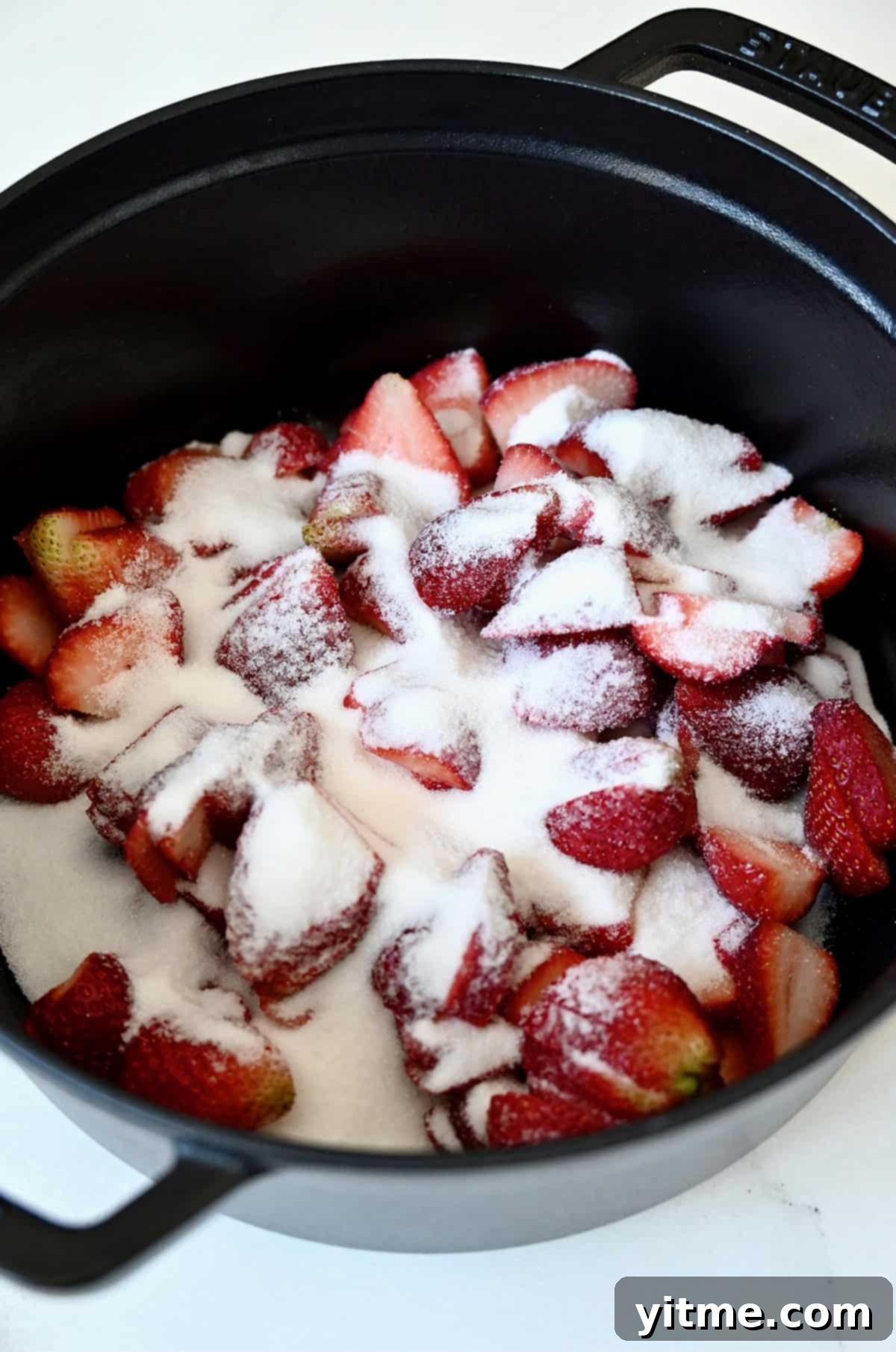 Fresh strawberries coated with sugar