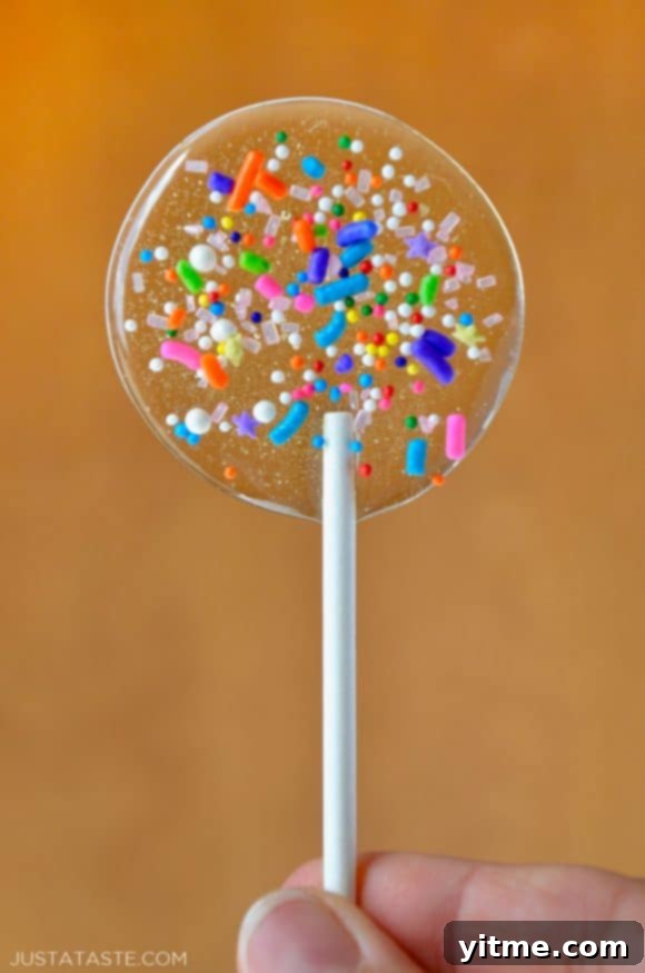 Homemade Holiday Lollipop with colorful sprinkles