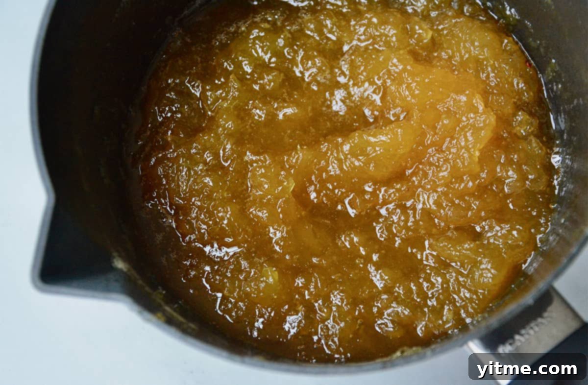 Saucepan filled with homemade pineapple jam