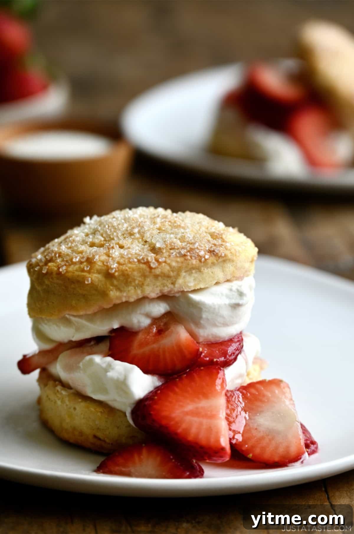 Quick Strawberry Shortcake 2 Strawberry shortcake dessert with macerated strawberries and freshly whipped cream.