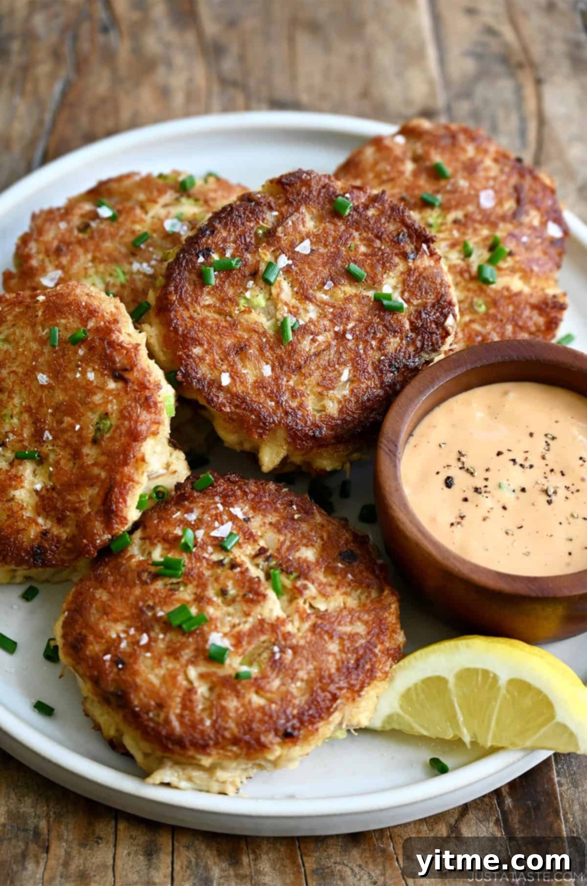 Easy Maryland crab cakes with crispy, golden crust with lemon and remoulade.