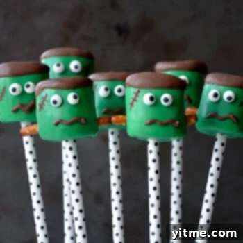 Frankenstein Marshmallow Pops from justataste.com #halloween