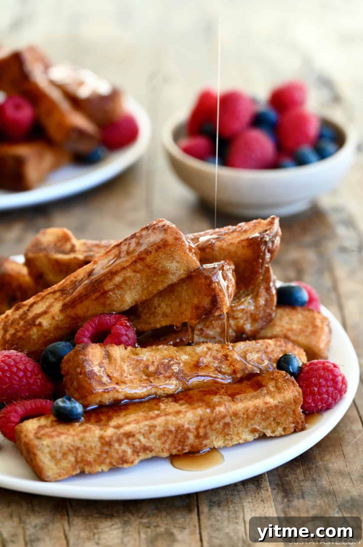 Cinnamon Sugar French Toast Bites 2 Cinnamon French toast sticks drizzled with maple syrup