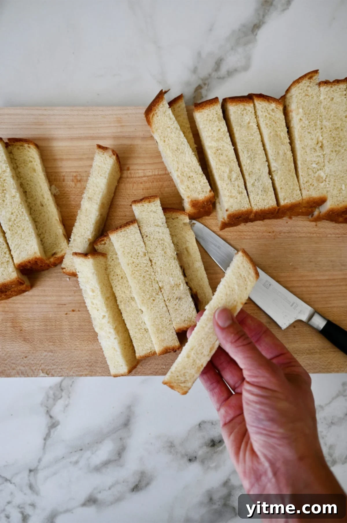 Cinnamon Sugar French Toast Bites 4 Cutting Texas toast into sticks