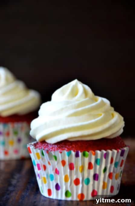 Red Velvet Cupcakes with Piped Cream Cheese Frosting