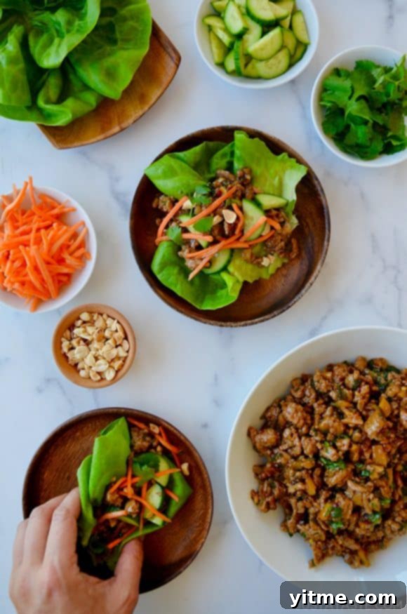 Top down view of 30-Minute Chinese Chicken Lettuce Wraps