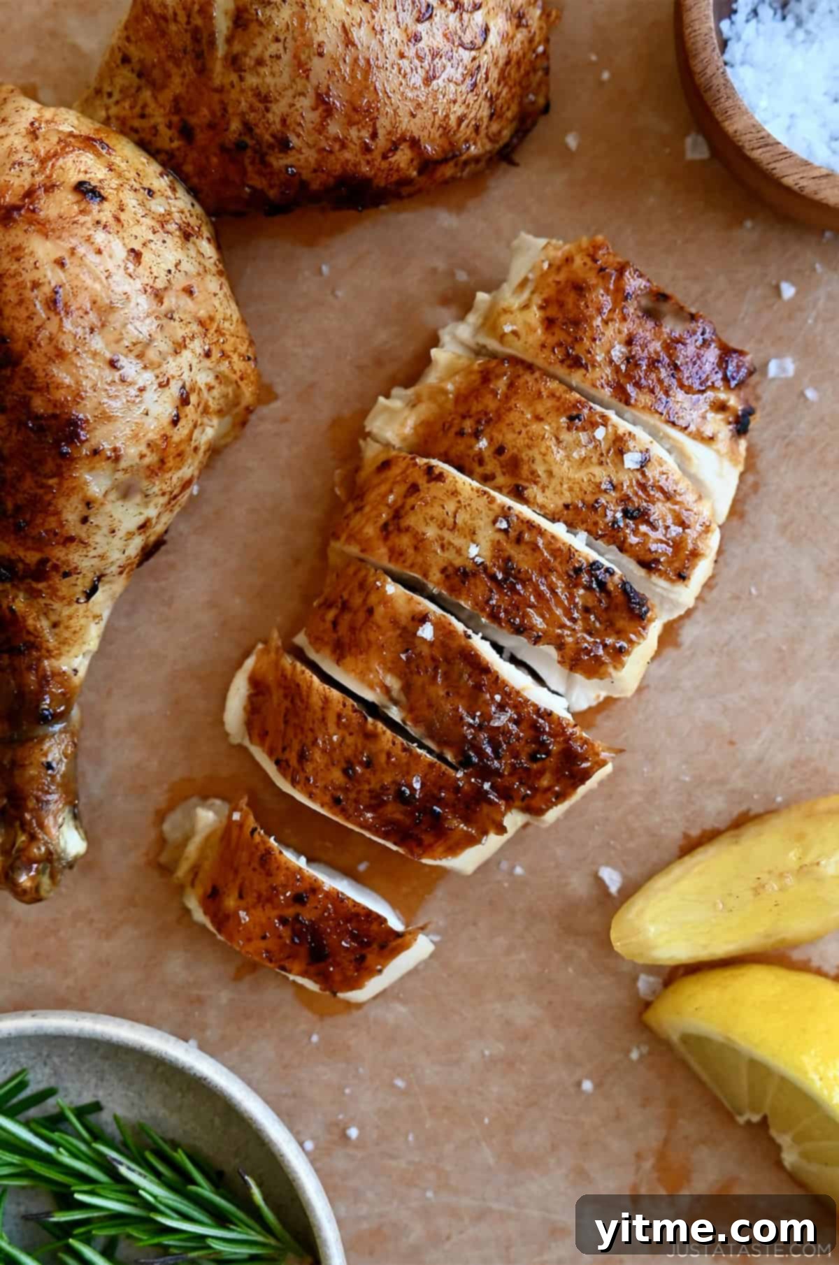 Sliced roasted chicken breast.