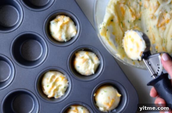 Cheesy Leftover Mashed Potato Muffins Recipe from justataste.com