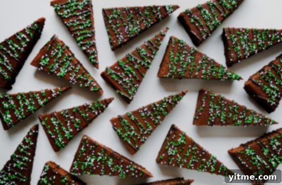A view of Christmas Brownies drizzled with chocolate