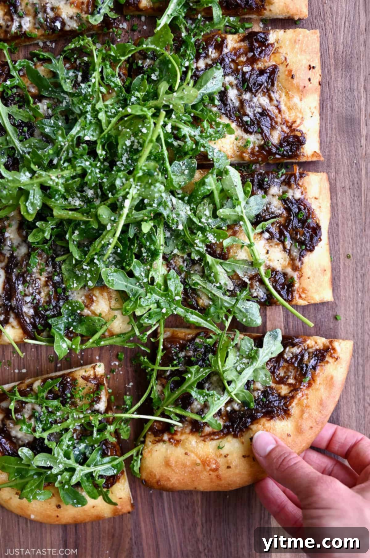 French onion pizza with caramelized onions and Gruyere