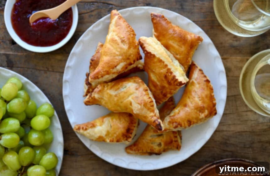 Baked brie bites on a plate with grapes and wine