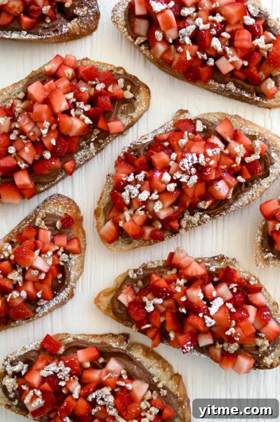 Chocolate Strawberry Bruschetta Bites 2 Chocolate Strawberry Bruschetta with Nutella, strawberries, and walnuts
