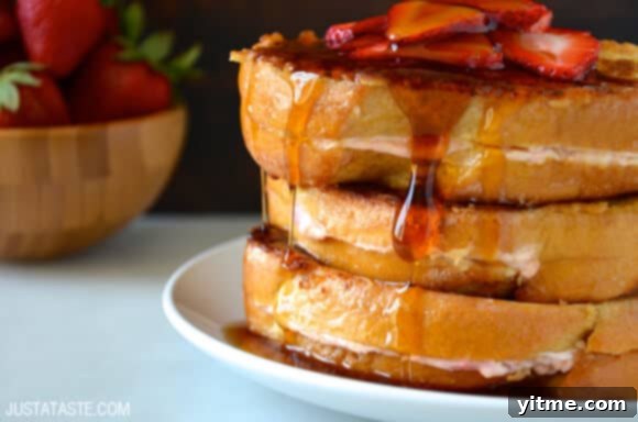 Strawberry Cheesecake Stuffed French Toast recipe on justataste.com