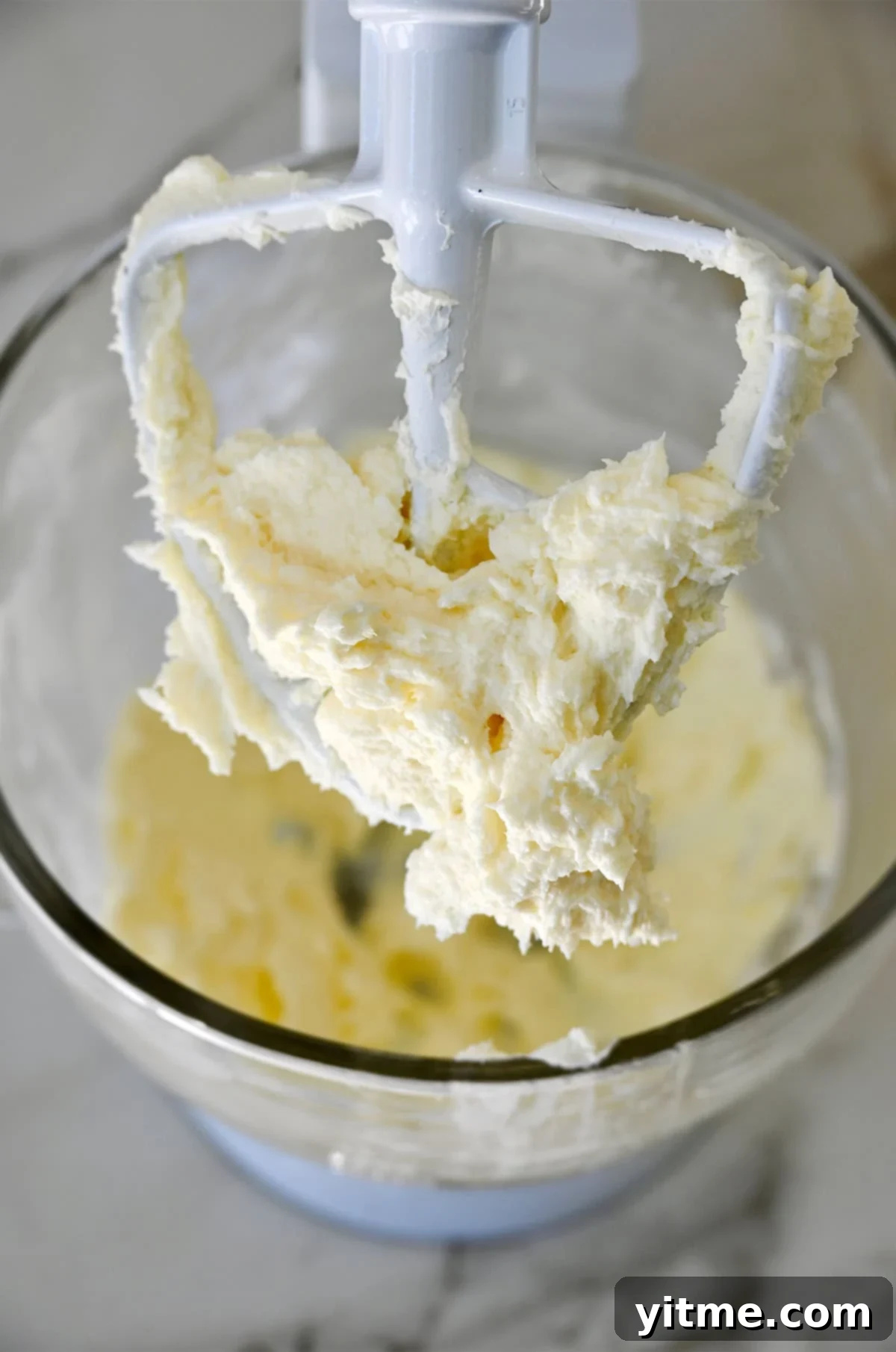 Chocolate Chip Cookie Dough Delight 4 Creamed sugar and cream cheese in the bowl of a stand mixer.