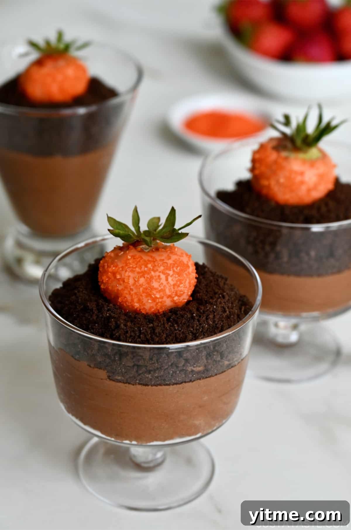 Chocolate Mousse Parfaits with Strawberry Carrots