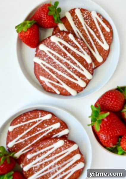 Red Velvet Pancakes with Cream Cheese Glaze.