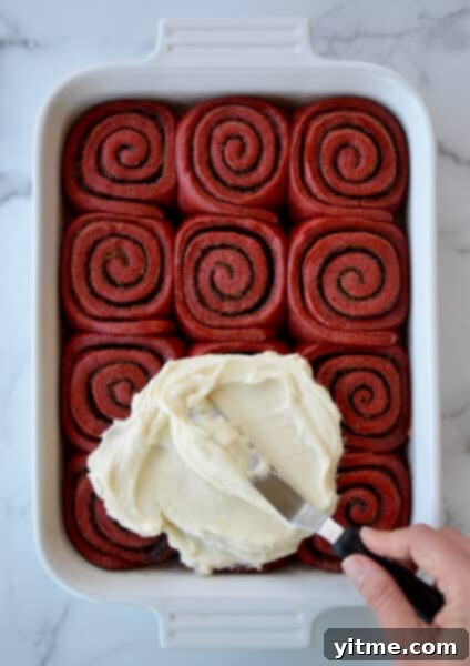 Red Velvet Cinnamon Rolls with Cream Cheese Frosting.