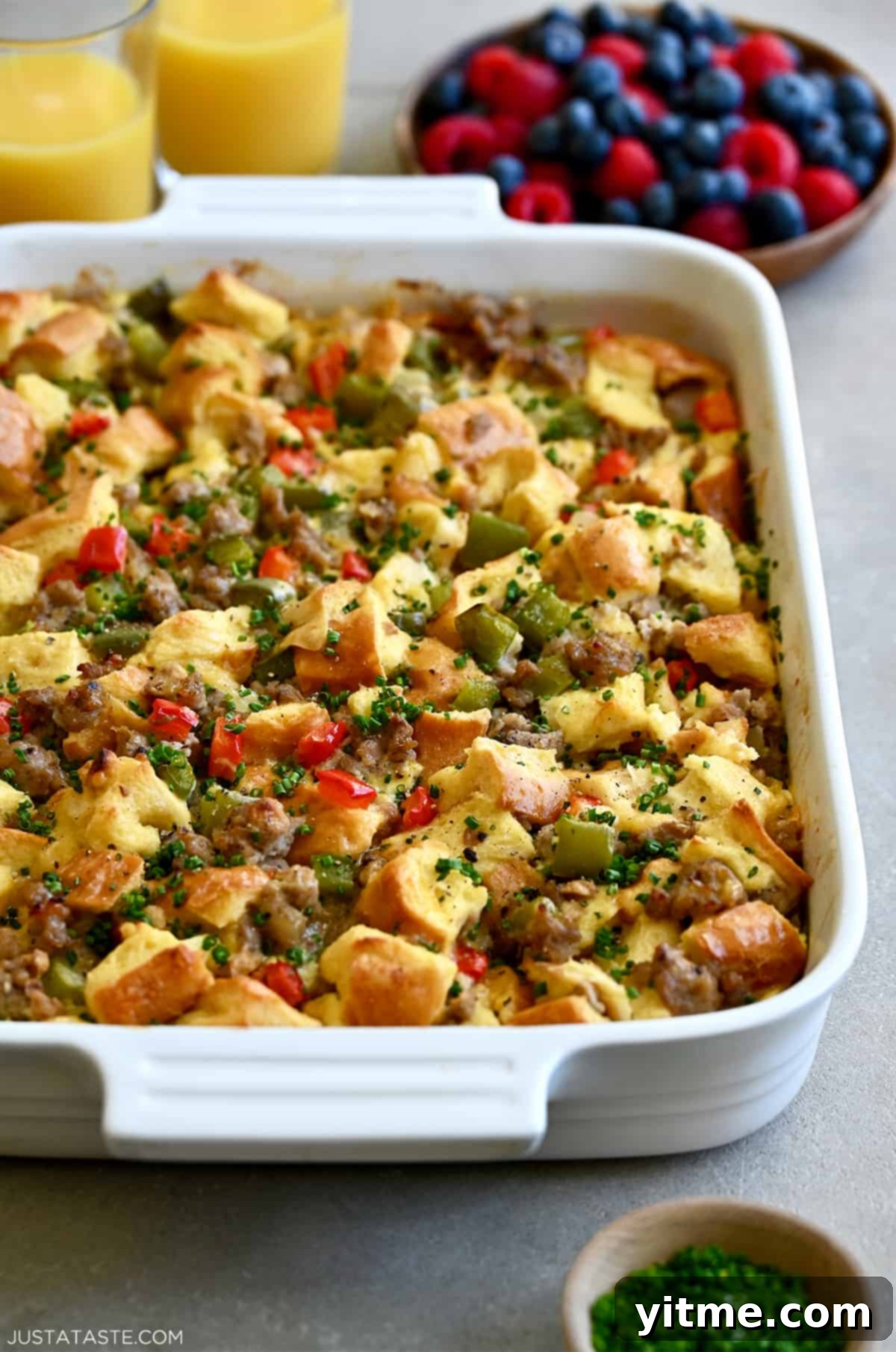 Sausage Sunrise Strata 8 Egg casserole with sausage and peppers