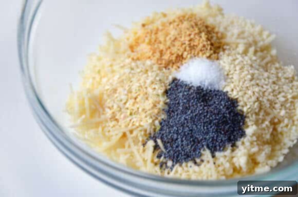 Close-up of Everything Parmesan Cheese Crisps showing the seasoning blend.