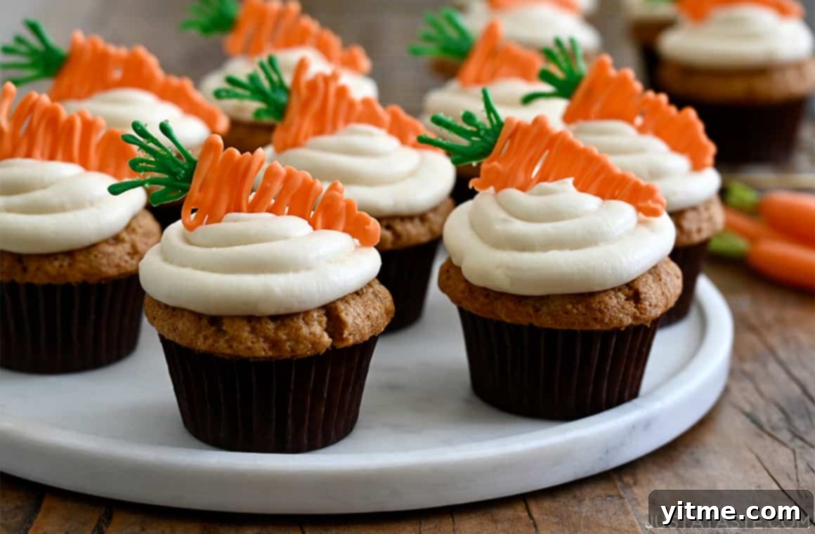 Carrot cupcakes on a serving platter