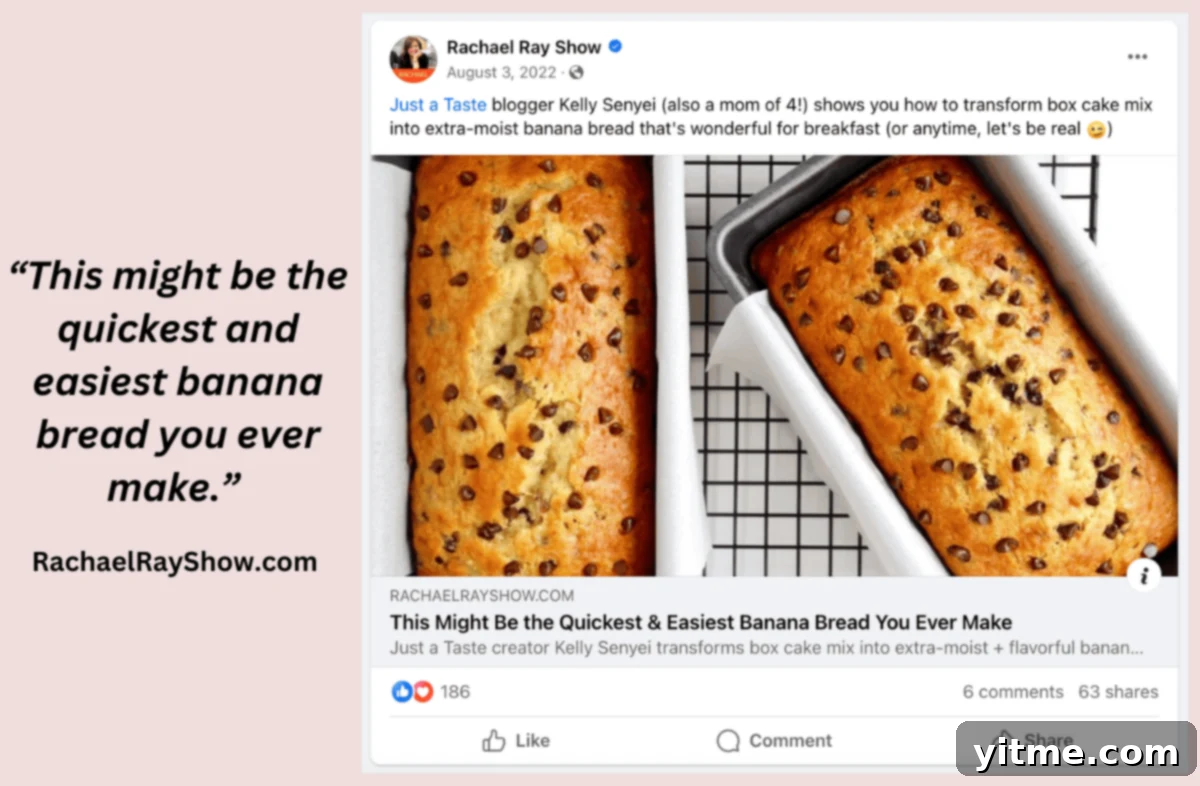 Rachael Ray's Facebook post about cake mix banana bread