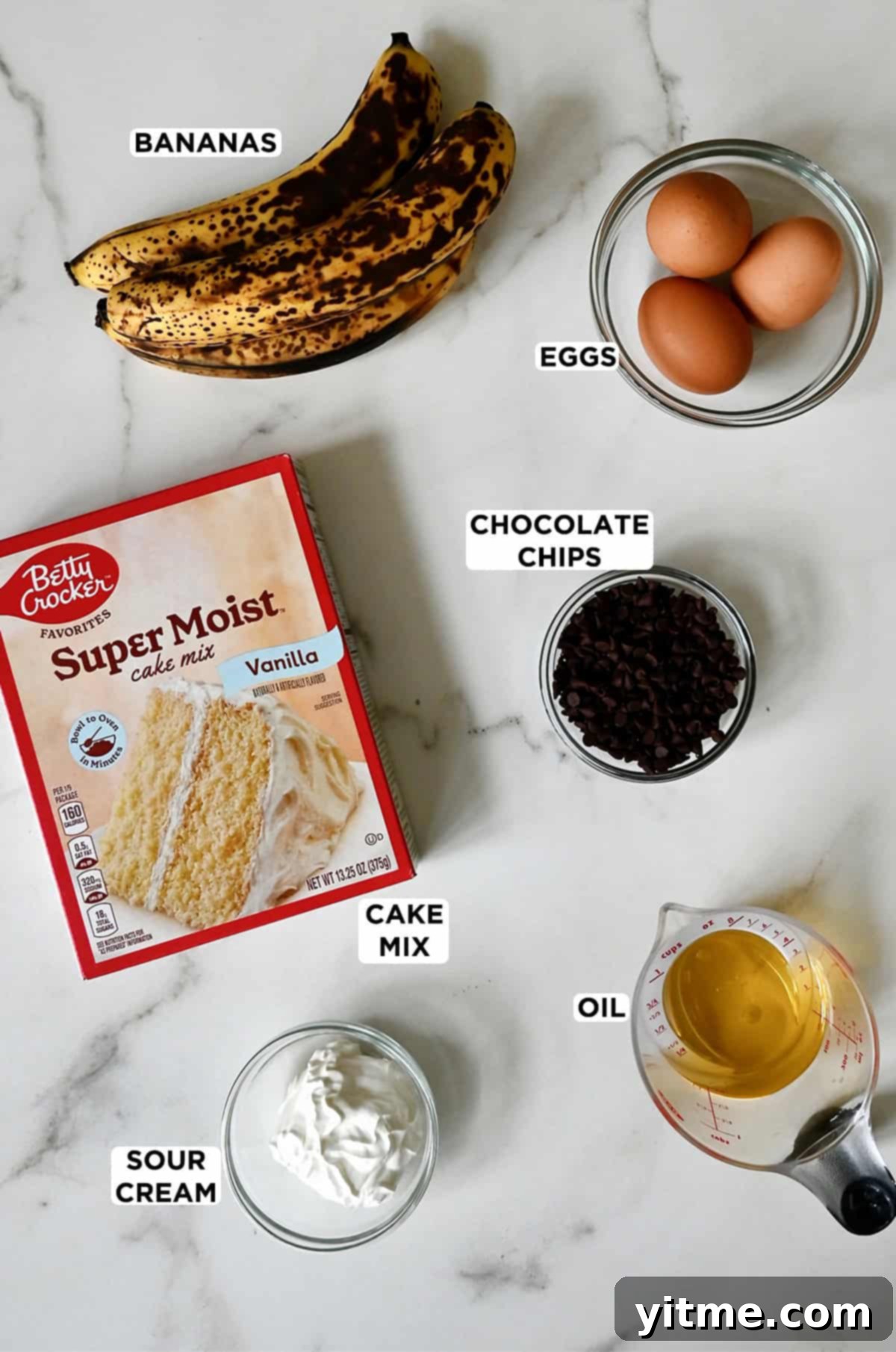 Ingredients for cake mix banana bread