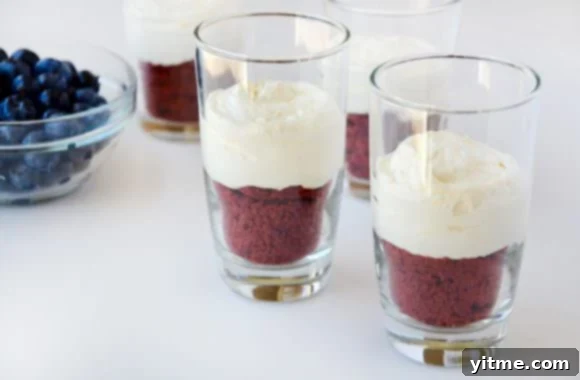 Stars & Stripes Cheesecake Shooters 4 Red, White and Blue No-Bake Cheesecake Parfaits Photo