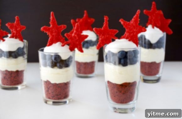 Stars & Stripes Cheesecake Shooters 6 Red, White and Blue No-Bake Cheesecake Parfaits Photo