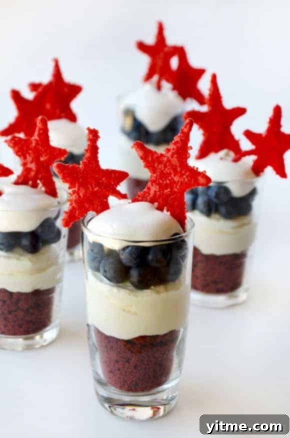Stars & Stripes Cheesecake Shooters 7 Red, White, and Blue No-Bake Cheesecake Parfaits