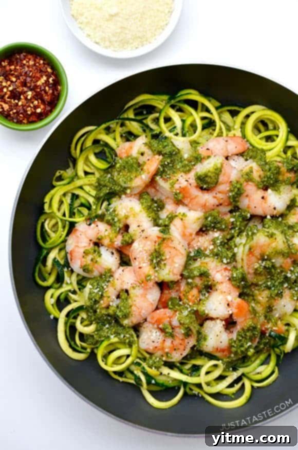 Pesto Zucchini Noodles with Shrimp