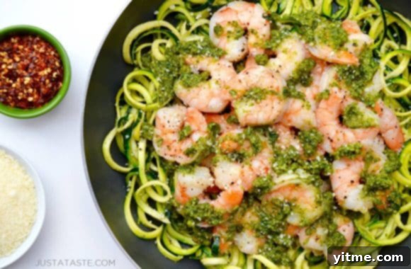 Pesto Zucchini Noodles with Shrimp