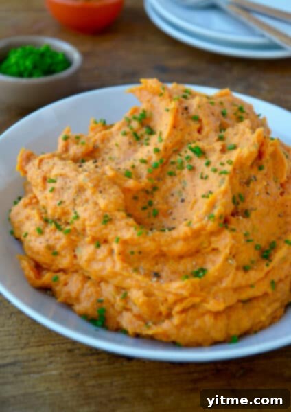 Mashed sweet potatoes with chives.