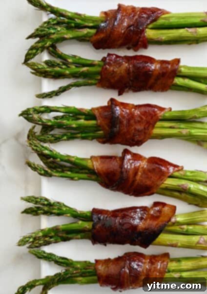 Bacon-wrapped asparagus bundles.