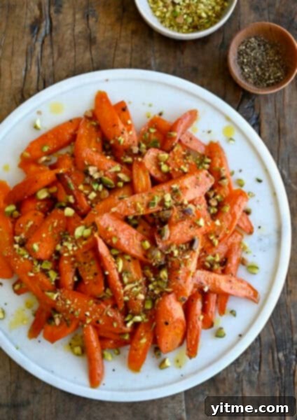 Honey roasted carrots with pistachios.