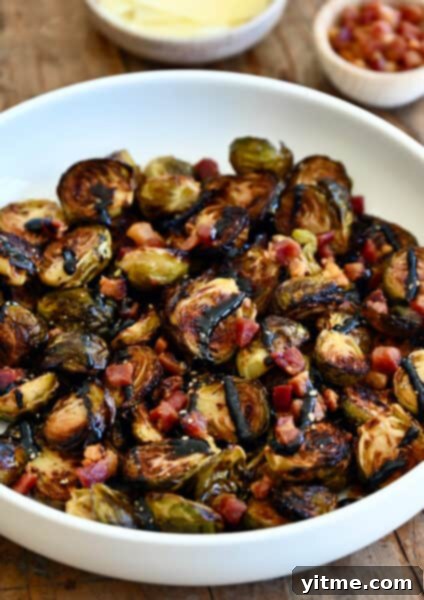 Roasted Brussels sprouts with pancetta and balsamic syrup.