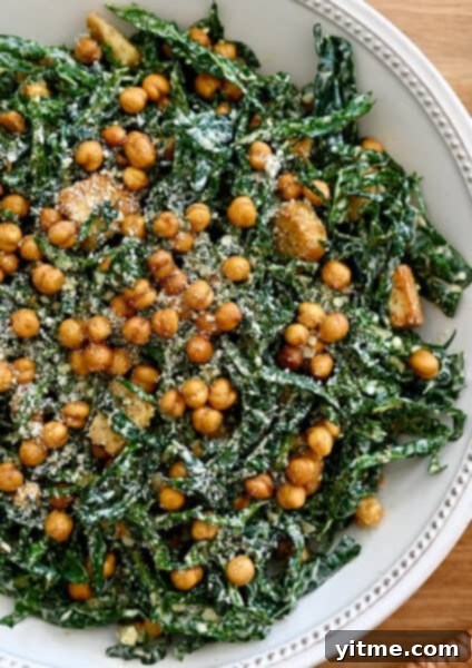 Kale Caesar salad with crispy chickpeas.