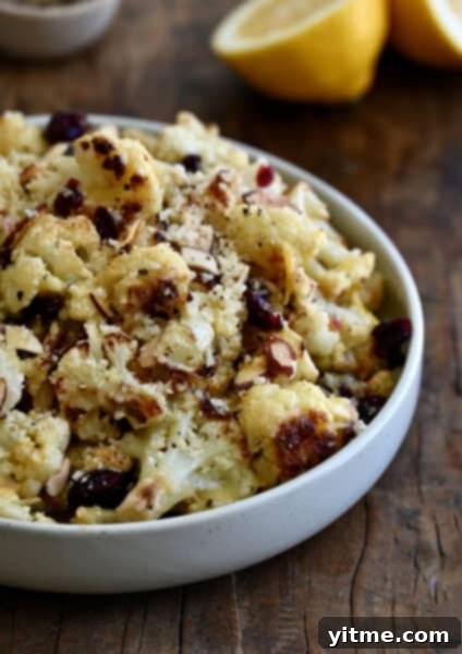 Roasted cauliflower salad with lemon dressing.