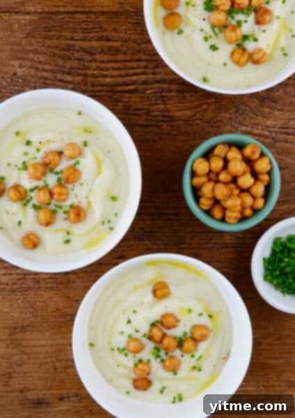 Cauliflower soup with crispy chickpeas.