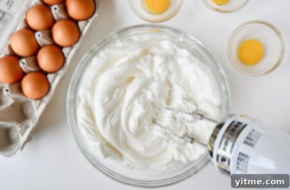 Cloud Eggs Recipe Step 2: Whisking Egg Whites to Stiff Peaks