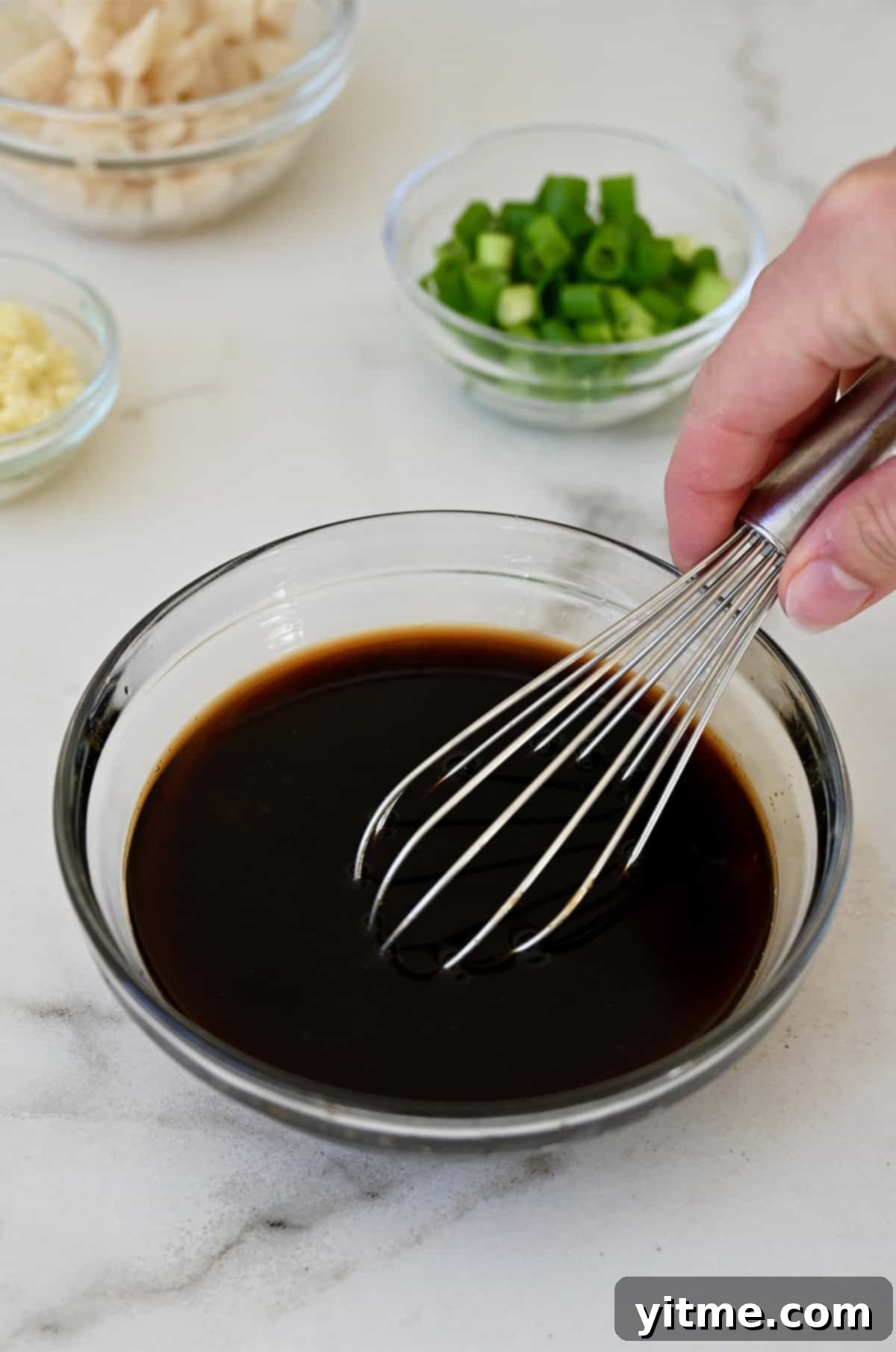 Close up of prepared lettuce wrap sauce.