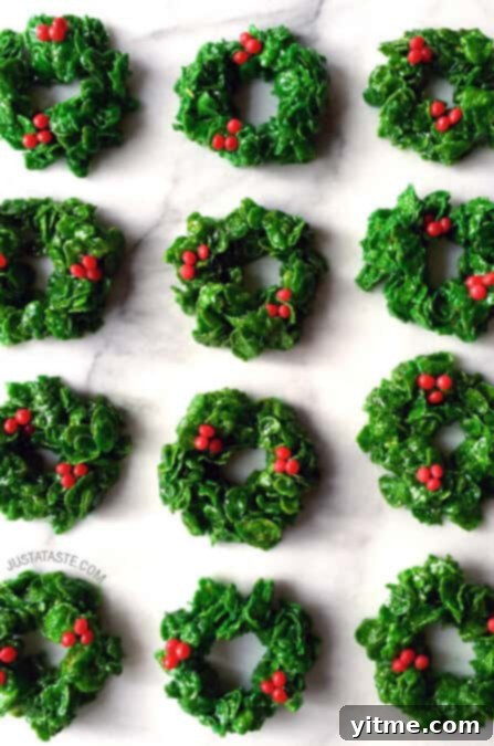 Marshmallow Christmas Wreaths Recipe on justataste.com