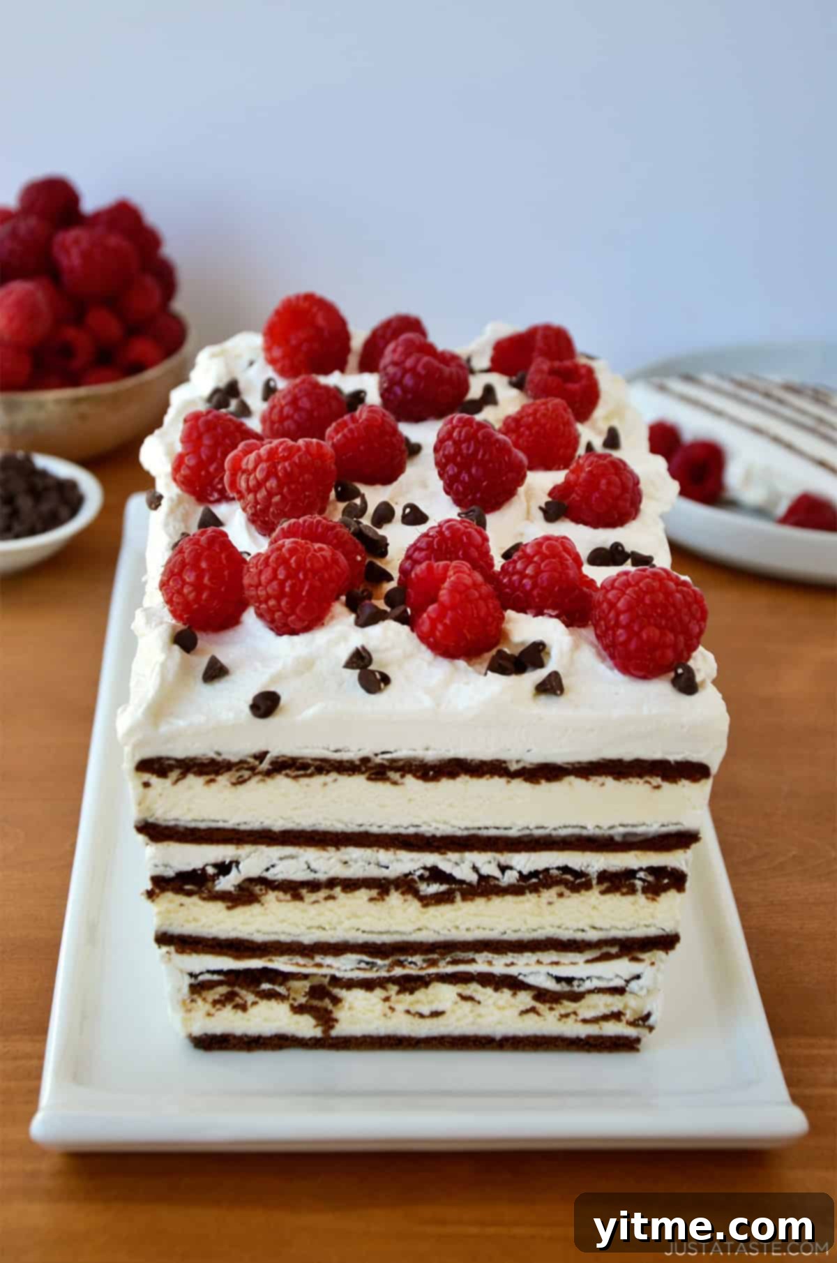 Easy ice cream sandwich cake with three layers of ice cream sandwiches and whipped topping.