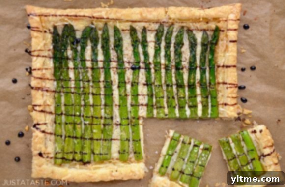 Cheesy Asparagus Tart Slices with Balsamic Glaze
