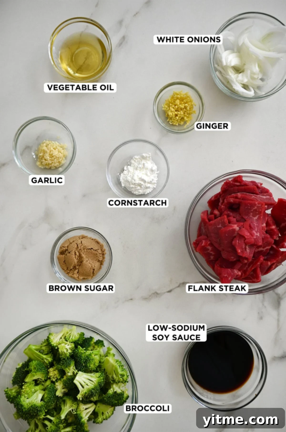Ingredients for Beef and Broccoli: beef, broccoli, soy sauce, and more