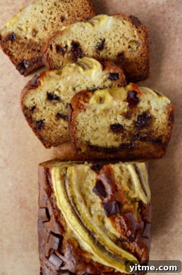 Delicious Sliced Sour Cream Chocolate Chunk Banana Bread