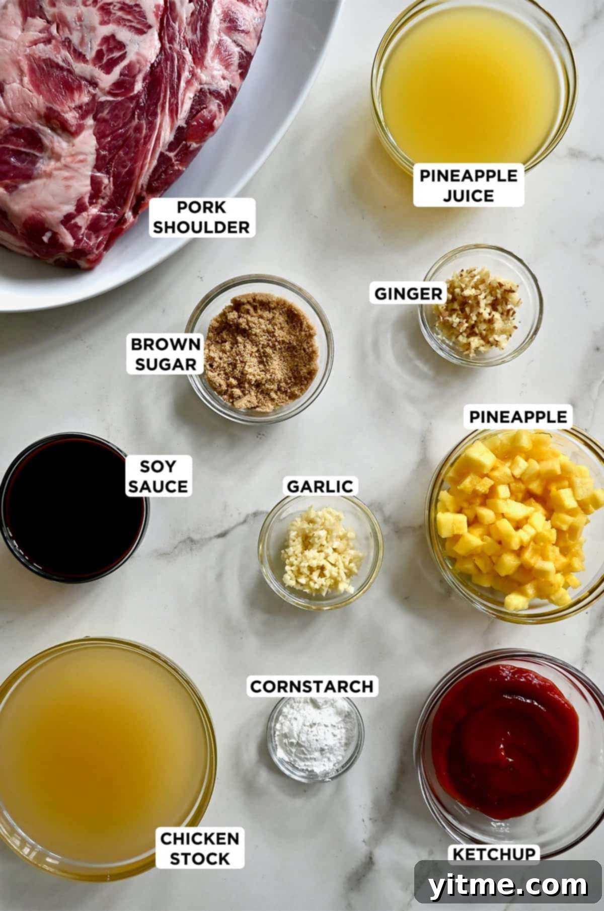 Ingredients to make Hawaiian pulled pork with pineapple